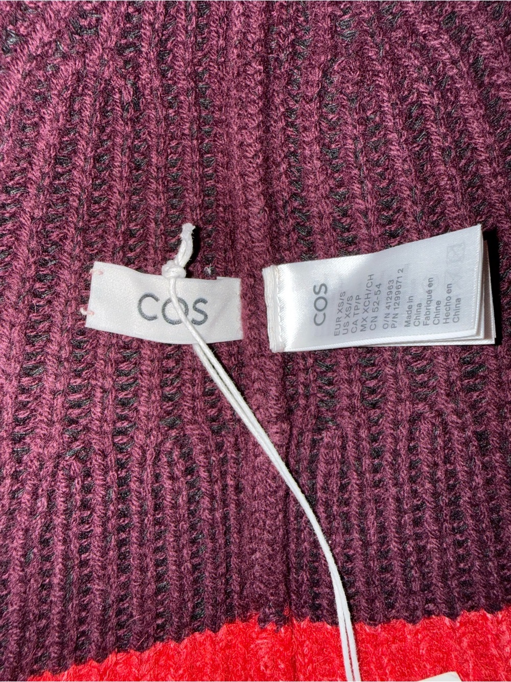 COS contrast tipped wool mohair bucket hat - Purple with Red Trim XS/S NW - Picture 4 of 5
